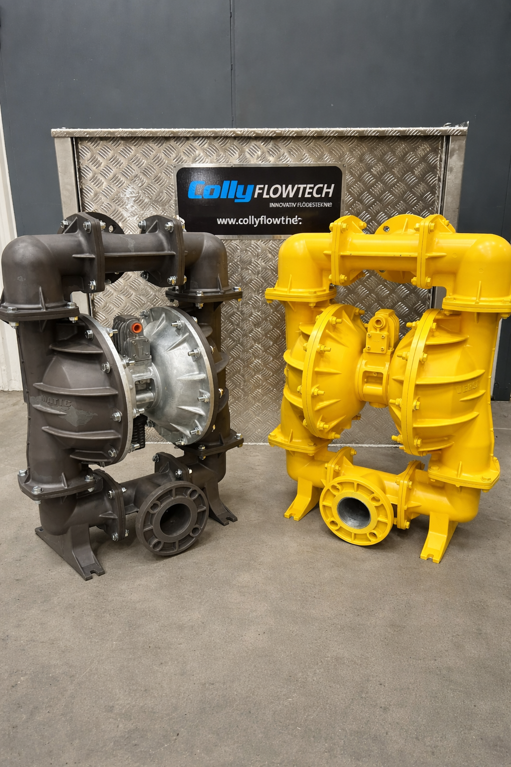 Anodiserad tryckluftsdriven membranpump i aluminium för kemisk industri, anpassad för slitande medier och varierande pH-värden.